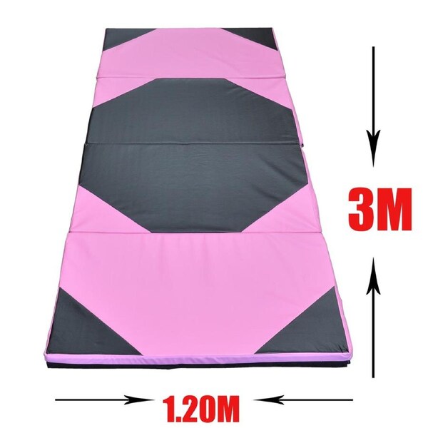 Super Large 300cm x 120cm Gymnastics Folding Gym Yoga Exercise Mat - Pink/Black