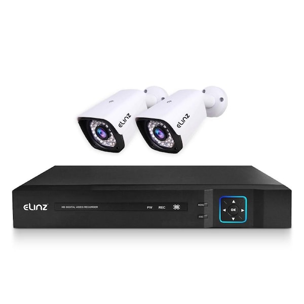 Elinz 4CH DVR AHD 1080P HD CCTV 2x Outdoor Bullet Security Camera System No HDD
