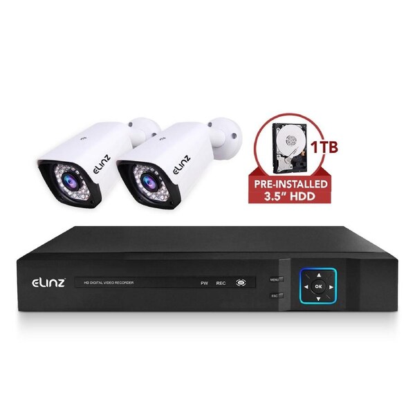 Elinz 4CH DVR AHD 1080P HD CCTV 2x Outdoor Bullet Security Camera System 1TB HDD