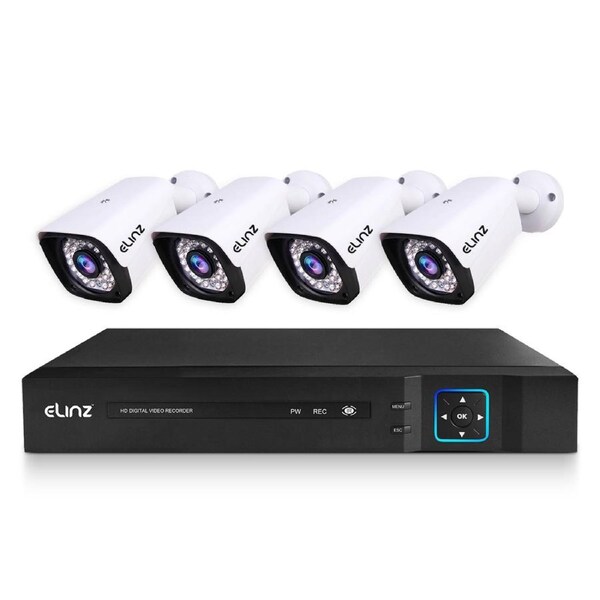 Elinz 4CH AHD 1080P HD Video & Audio Recording CCTV Surveillance DVR 4x Outdoor Bullet Security Camera System No HDD