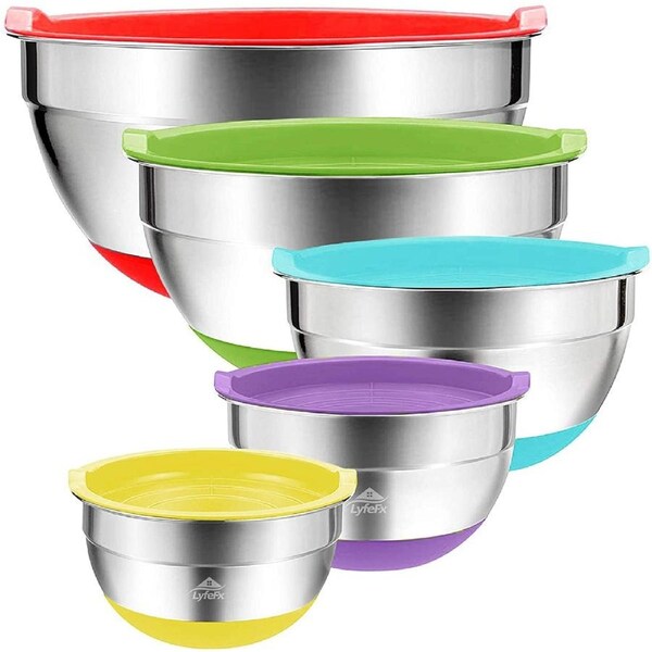 5 Pcs Stainless Steel Mixing Bowls Set for Kitchen Mixing Baking Prepping Cooking Serving