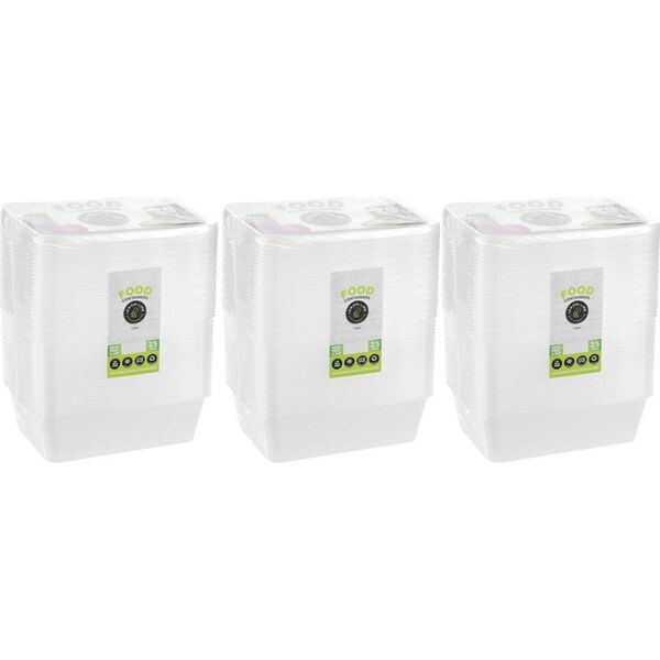 3x 25PK Lemon & Lime Reusable 750ml Rectangle Food Container/Storage w/Lid Clear