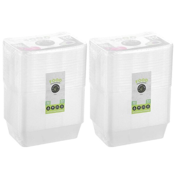 2x 30PK Lemon & Lime Reusable 650ml Rectangle Food Container/Storage w/Lid Clear