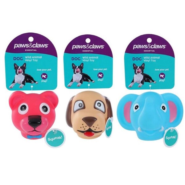 3x Paws & Claws 11.5cm Vinyl Wild Animals Squeaky Pet/Dog Interactive Toy Assort