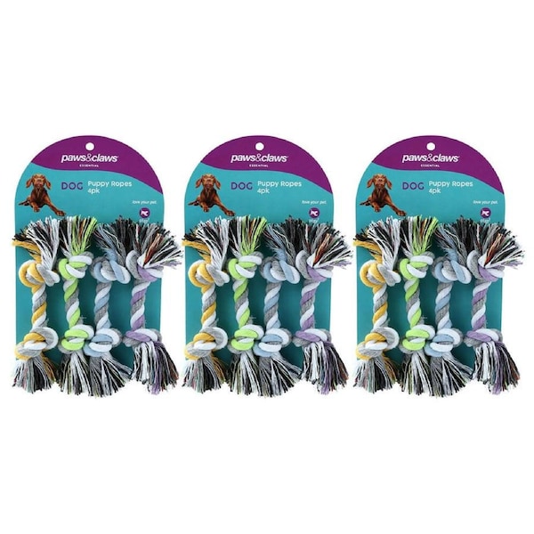 3x 4PK Paws & Claws Pet/Dog 15cm Puppy Ropes Interactive Chew/Bite Fun Play Toy