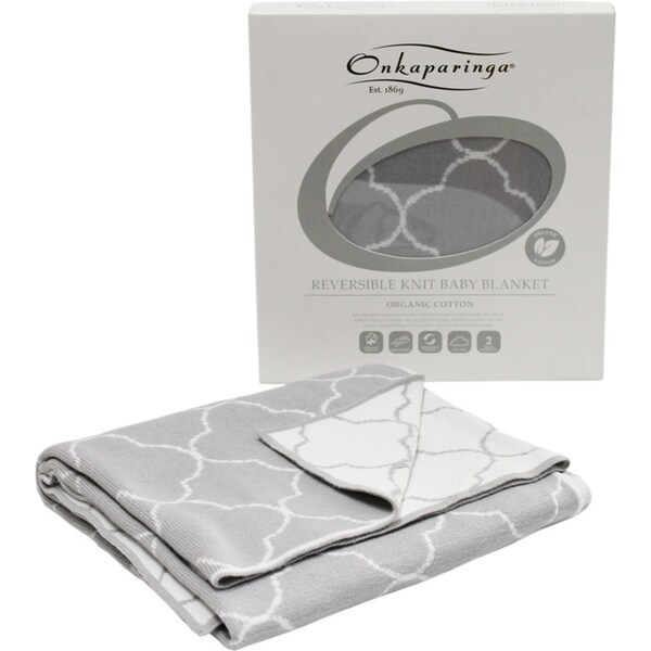 Onkaparinga 80x100cm Organic Cotton Reversible Knit Baby/Newborn Blanket GRY/WHT