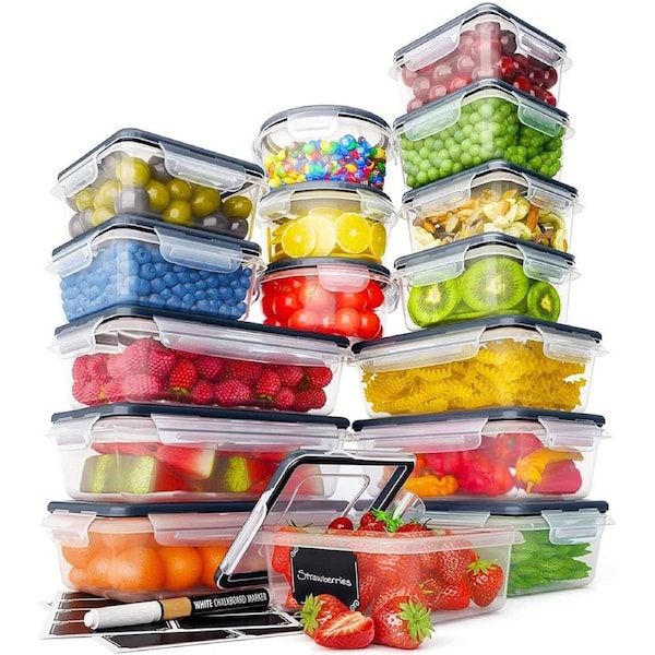 Airtight Food Storage Container Set, Fridge Pantry Organiser Ideal for Kitchen Organisation (16Pack with Labels)