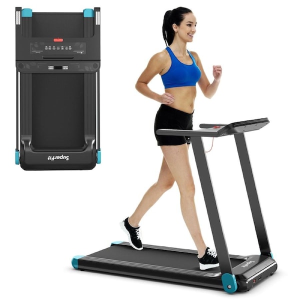 Costway Folding Electric Treadmill 12km/h LED Screen APP Control Exercise Running Walking Machine Home Gym Navy