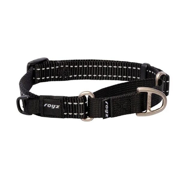 Medium Black Dog Webbed Control Collar by Rogz 31cm to 45cm