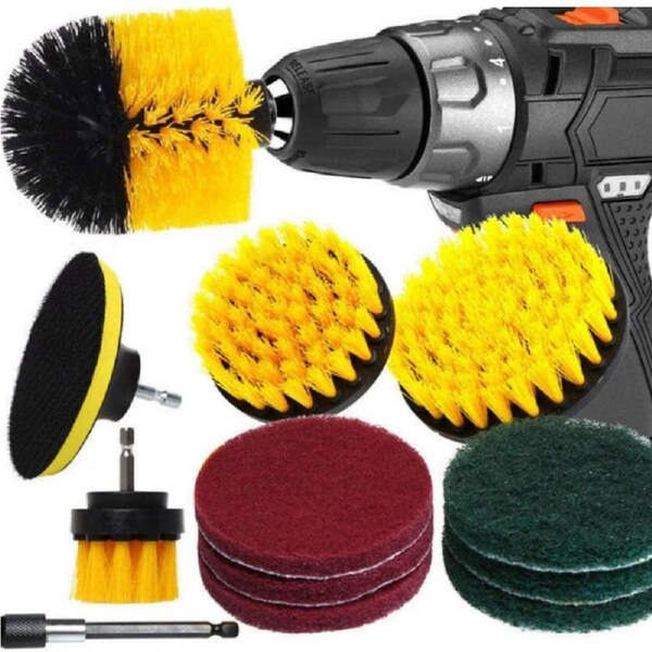 12 Pcs Drill Brush Attachment Set , Power Scrubber Drill Brush Bathroom Cleaning Kit with Pad Sponge and Extend Attachment for Cleaning