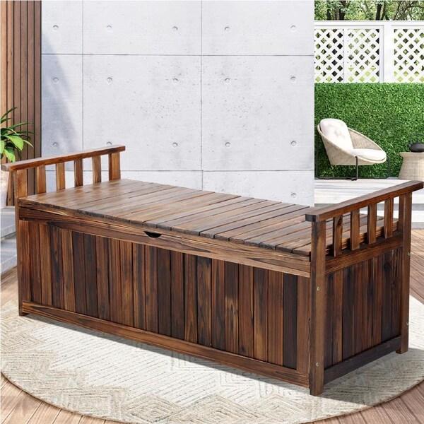 Livsip Outdoor Storage Box Garden Bench Wooden Container Cabinet Toy Tool Deck XL 126CM