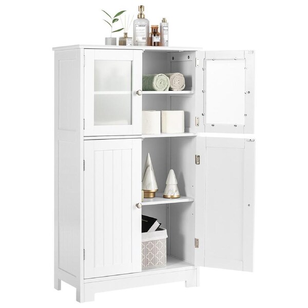 Costway Bathroom Cabinet Toilet Storage Cupboard Organiser w/Shelf & 4 Doors Hallway Living Room