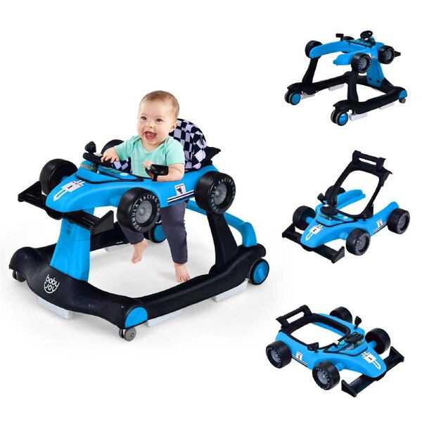 Costway 4-In-1 Foldable Walker Stroller Push Car Adjustable Ride On Toys Activity Center Music Box & Wheels Gift Blue