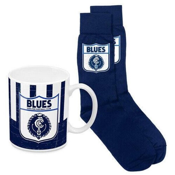 AFL Heritage Coffee Drink Mug & Sock Gift Pack - Carlton Blues - Gift Boxed