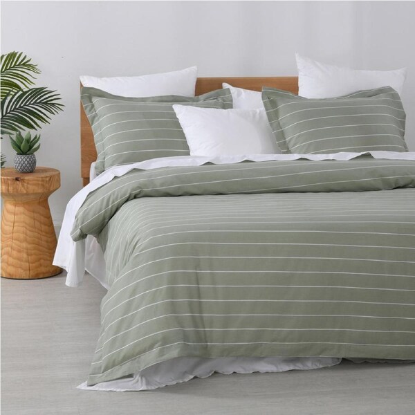 King Studio Striped Quilt Cover Sets - Sage Green