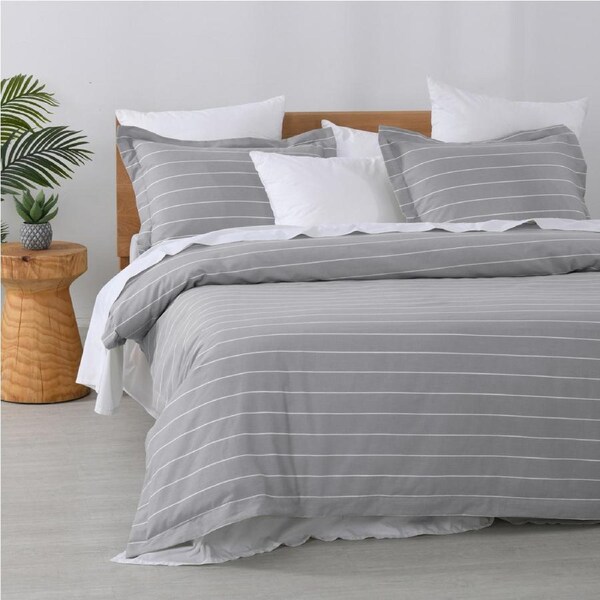 Queen Studio Stripe Silver Grey Quilt Cover Set