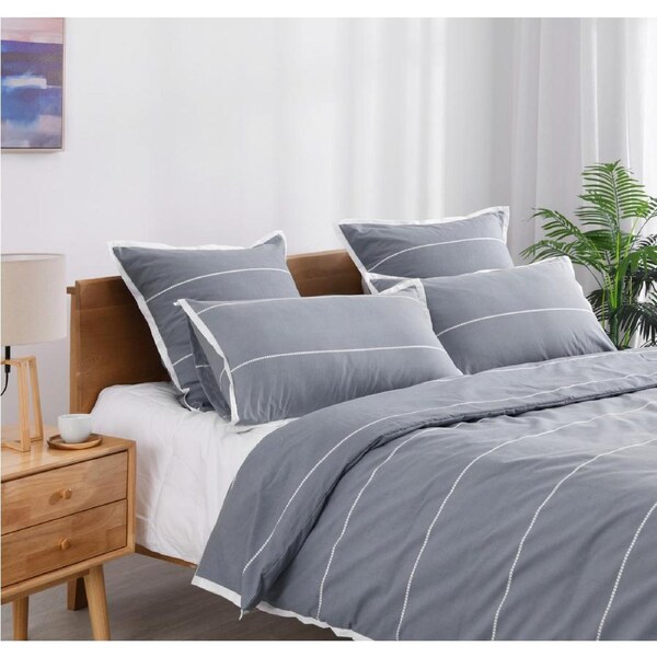 King Single Calista Granite Grey Striped Quilt Cover Set