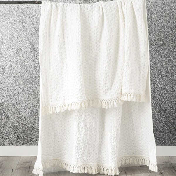Renee Taylor Alysian 130x200cm Cotton Throw Blanket Home Bedding Textured White