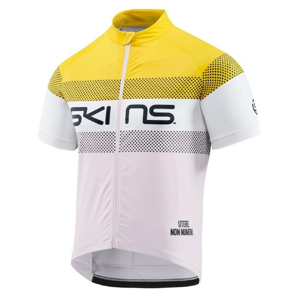 SKINS Cycle/Cycling SPF50+ Men's Branded L Short Sleeve Bike Jersey Zest/White