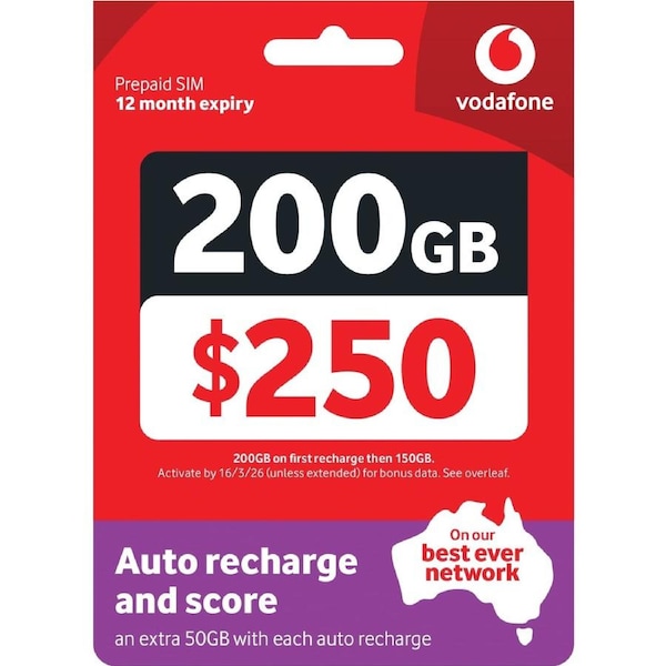 Vodafone $250 Prepaid Starter Pack - 200GB