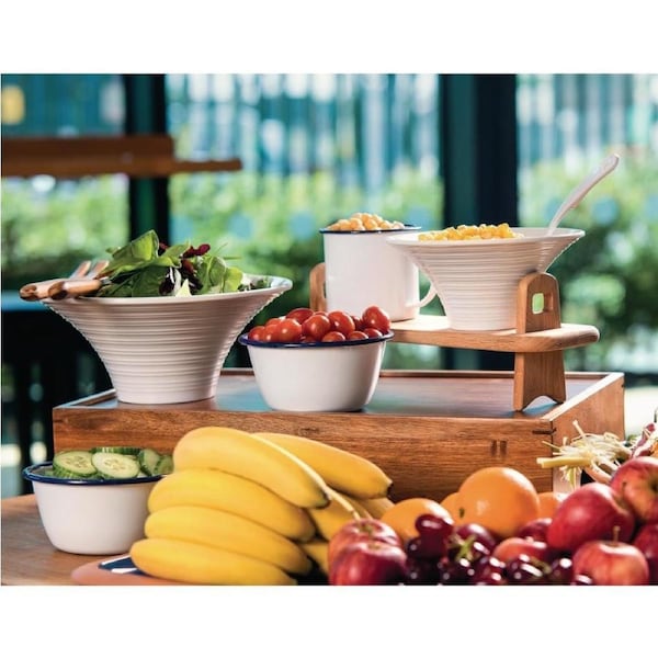 Olympia Enamel White/Blue Pudding Bowl - 155(dia)x70(h)mm (Box 6)