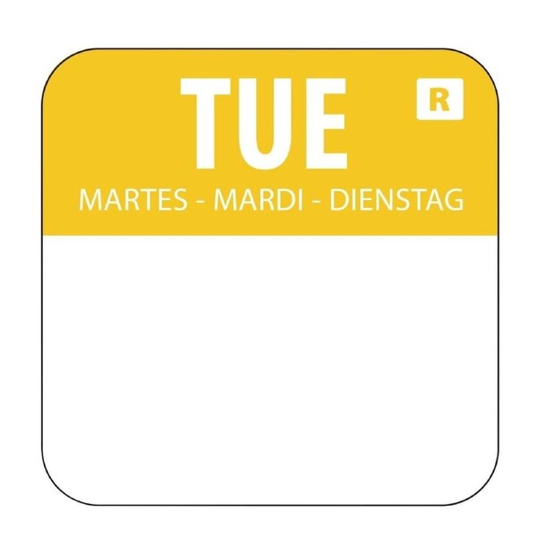 Hygiplas Day of the Week Removable Label Tuesday 1'' (Roll 1000)