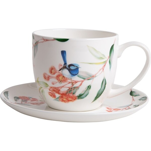 Ashdene 230ml Blue Wren/Eucalyptus Drinking Fine Bone Coffee Cup/Saucer Plate