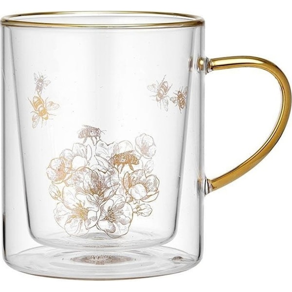 Ashdene 300ml Honey Bee Transparent Double Walled Glass Drinking Coffee/Tea Mug