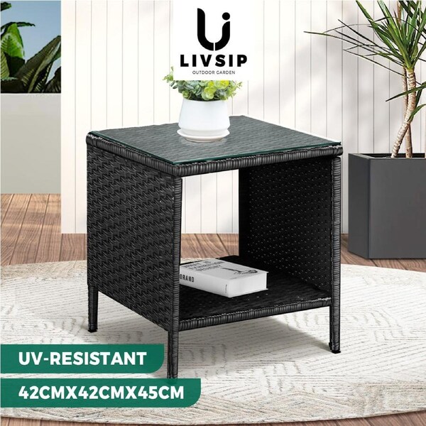 Livsip Garden Table Rattan Cafe Table Outdoor Garden Furniture Side Table