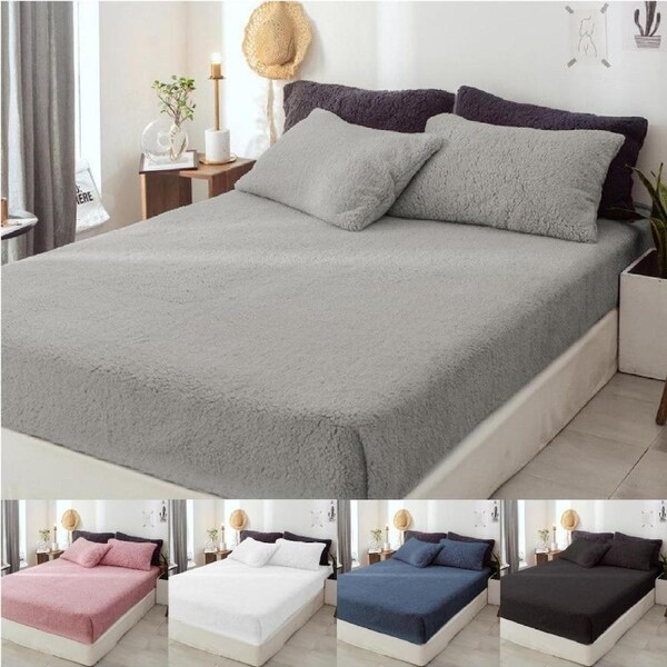 Luxor Teddy Bear Fleece Fitted Sheet + Pillowcase Set in 5 Colors Single / Blush