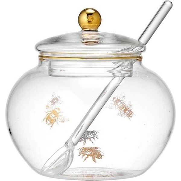 Ashdene 10cm Honey Bee Transparent Glass Sugar Storage Serving Bowl/Jar w/Spoon