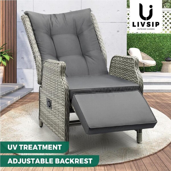 Livsip Outdoor Sun Lounge Garden Chairs Beach Recliner Patio Furniture Grey
