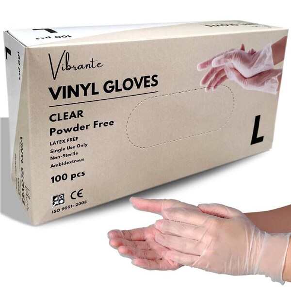 100pcs Vibrante Clear Vinyl Powder-free Gloves - MEDIUM