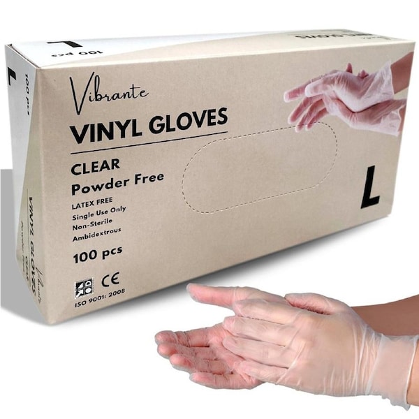 100pcs Vibrante Clear Vinyl Powder-free Gloves - EXTRA LARGE