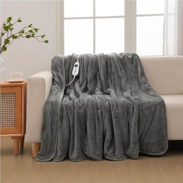 Dreamaker Coral Fleece Electric Heated Throw Blanket Washable Silver 180x200cm