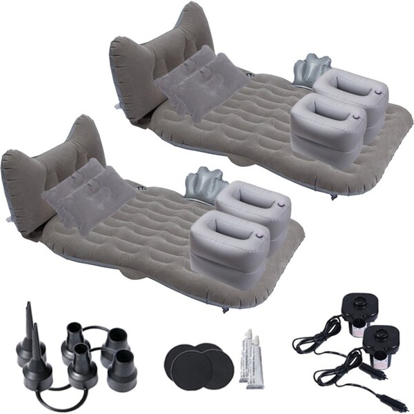 SOGA 2X Grey Honeycomb Inflatable Car Mattress Portable Camping Air Bed Travel Sleeping Kit Essentials