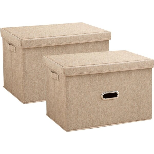 SOGA 2X Beige Small Foldable Canvas Storage Box Cube Clothes Basket Organiser Home Decorative Box