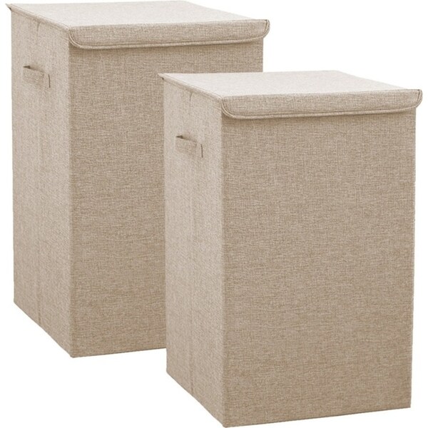 SOGA 2X Beige Large Collapsible Laundry Hamper Storage Box Foldable Canvas Basket Home Organiser Decor