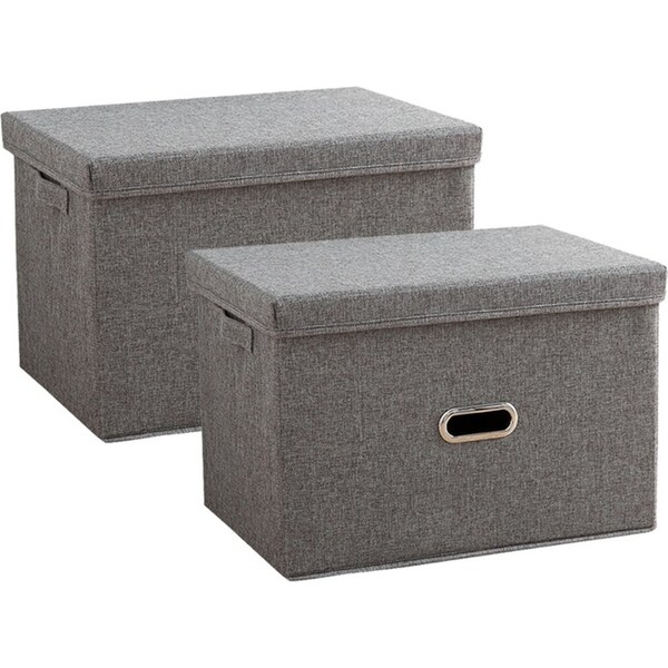 SOGA 2X Grey Super Large Foldable Canvas Storage Box Cube Clothes Basket Organiser Home Decorative Box