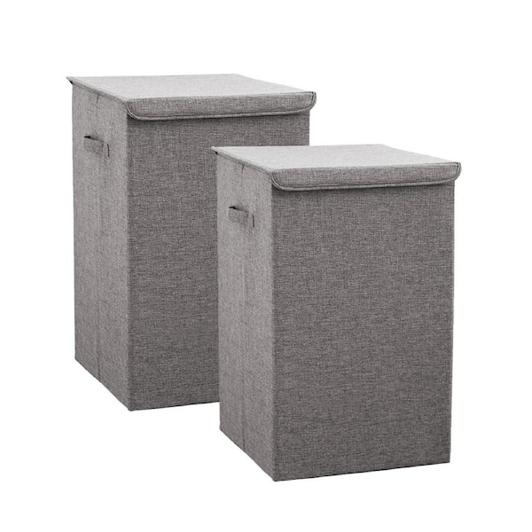 SOGA 2X Grey Medium Collapsible Laundry Hamper Storage Box Foldable Canvas Basket Home Organiser Decor