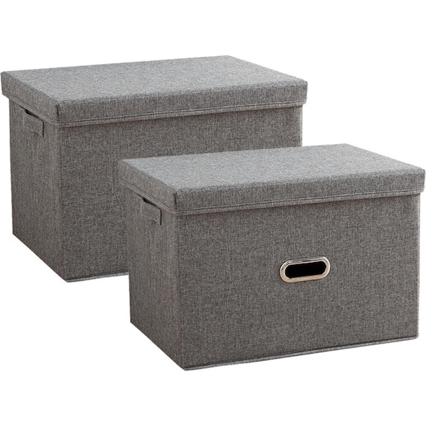 SOGA 2X Grey Medium Foldable Canvas Storage Box Cube Clothes Basket Organiser Home Decorative Box