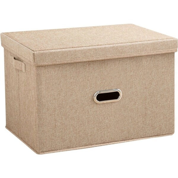 SOGA Beige Small Foldable Canvas Storage Box Cube Clothes Basket Organiser Home Decorative Box