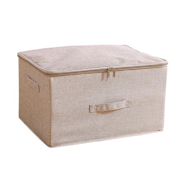 SOGA Beige Large Portable Double Zipper Storage Box Moisture Proof Clothes Basket Foldable Home Organiser