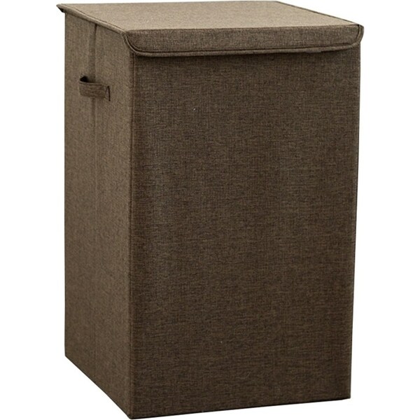 SOGA Coffee Medium Collapsible Laundry Hamper Storage Box Foldable Canvas Basket Home Organiser Decor