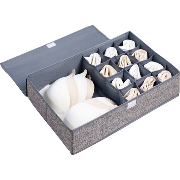 SOGA Grey Flip Top Underwear Storage Box Foldable Wardrobe Partition Drawer Home Organiser