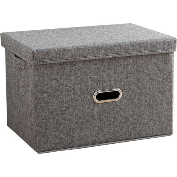 SOGA Grey Small Foldable Canvas Storage Box Cube Clothes Basket Organiser Home Decorative Box