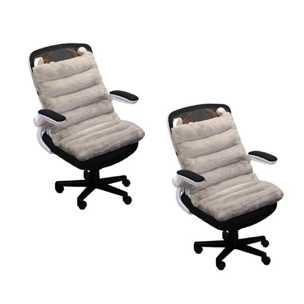 SOGA 2X Grey One Piece Siamese Cushion Office Sedentary Butt Mat Back Waist Chair Support Home Decor With Buffalo Ears