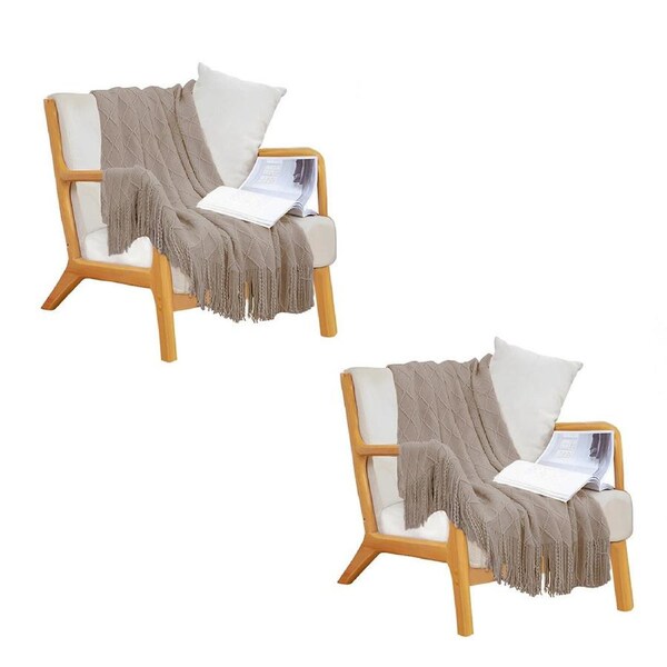 SOGA 2X Coffee Diamond Pattern Knitted Throw Blanket Warm Cozy Woven Cover Couch Bed Sofa Home Decor with Tassels