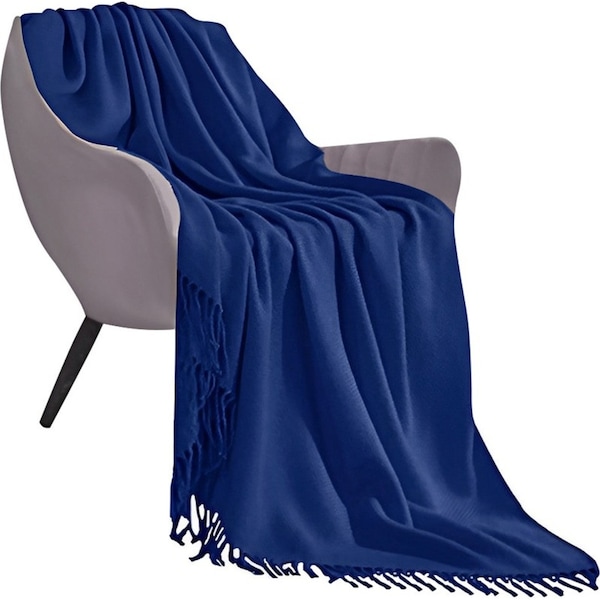 SOGA Royal Blue Acrylic Knitted Throw Blanket Solid Fringed Warm Cozy Woven Cover Couch Bed Sofa Home Decor