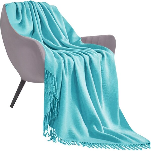 SOGA Teal Acrylic Knitted Throw Blanket Solid Fringed Warm Cozy Woven Cover Couch Bed Sofa Home Decor